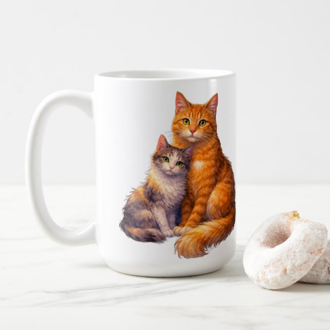 Calico and Tabby Cats Mug  (With Donut)