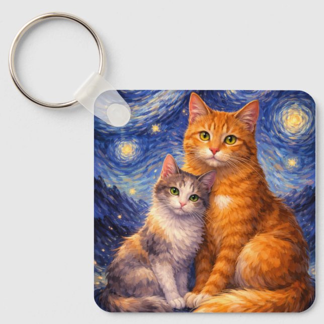 Calico and Tabby Keychain! Customize Back Key Ring (Front)