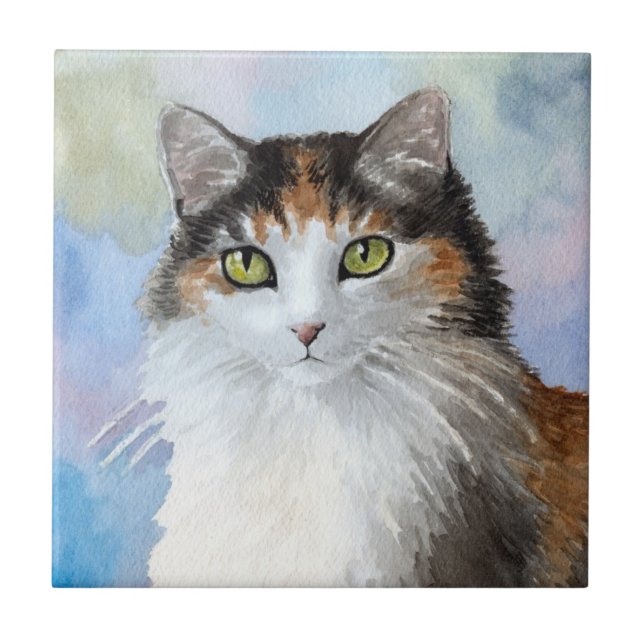 Calico Cat 572 blue Large Gift Box Ceramic Tile (Front)