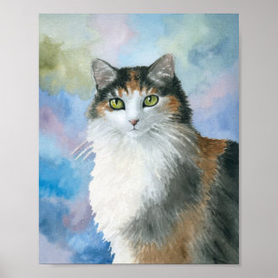 Calico Cat 572 Tortie Tortoise shell blue Poster