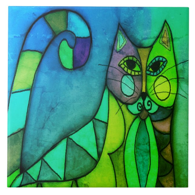 Calico Cat Abstract Digital Painting Ceramic Tile (Front)