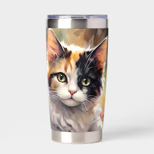 Calico Cat and Butterflies in Spring Garden Insulated Tumbler