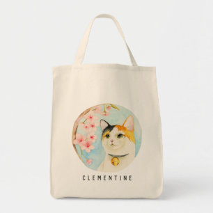 Calico Cat and Cherry Blossom Add Your Name Tote Bag