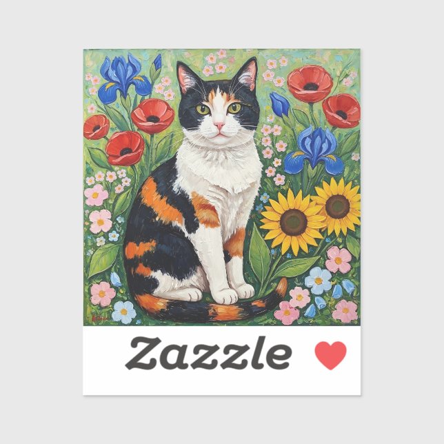 Calico Cat and Folk Art Sunflowers (Sheet)