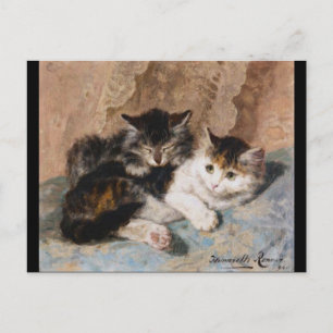 Calico Cat and Grey Kitten Fine Art Painting Postcard
