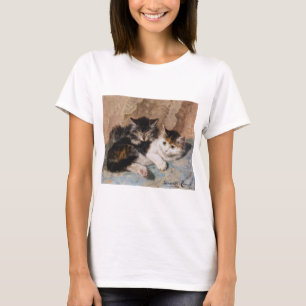 Calico Cat and Grey Kitten Fine Art Painting T-Shirt