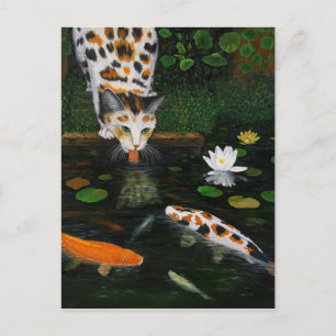 Calico Cat and Koi Fish Postcard