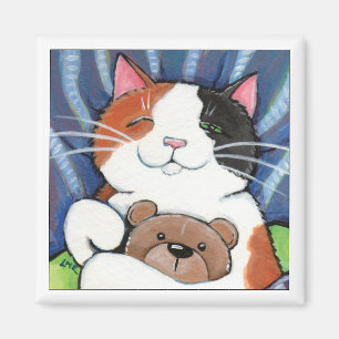 Calico Cat and Teddy Bear Cat Art Magnet