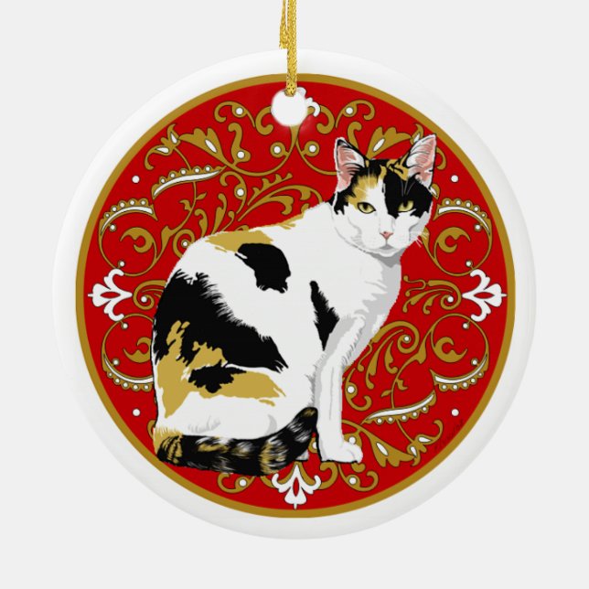 Calico Cat Baroque Ceramic Tree Decoration (Back)