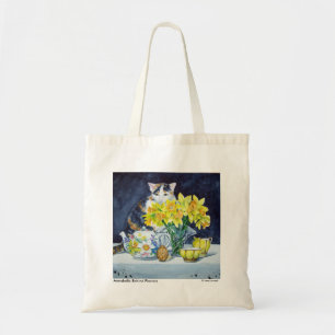 Calico Cat Behind Flowers Tote Bag