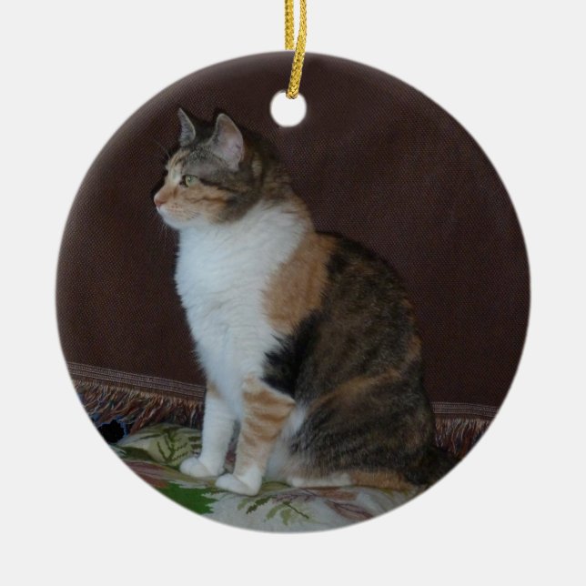 Calico Cat Ceramic Ornament (Front)