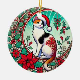 Calico Cat Christmas                               Ceramic Ornament