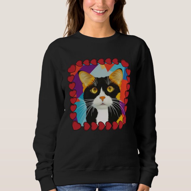 Calico Cat Cute Cat in Frame of Hearts Pop Sweatshirt (Front)