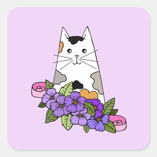 Calico Cat Cute Square Sticker (Front)