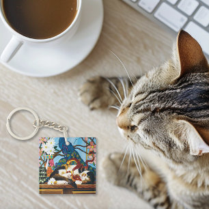 Calico Cat Dragon Red QR code Key Ring