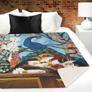 Calico Cat Dragon Red Sherpa Blanket