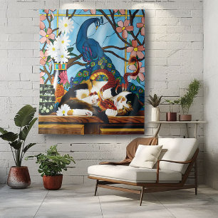 Calico Cat Dragon Red Tapestry
