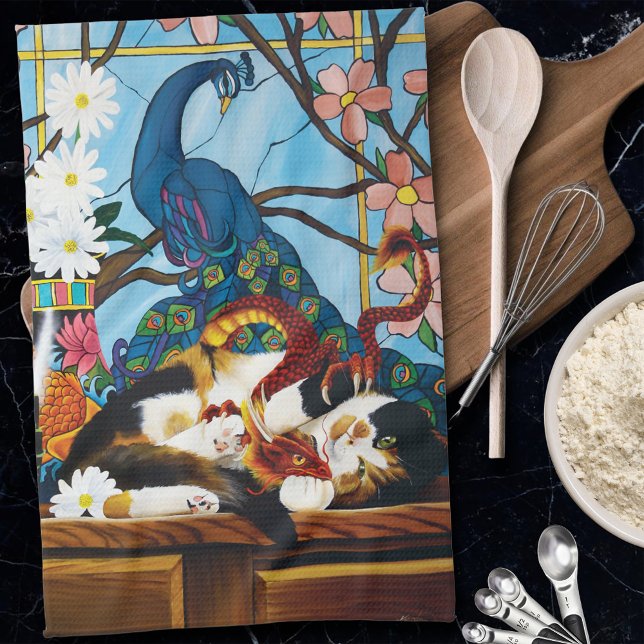 Calico Cat Dragon Red Tea Towel (Creator Uploaded)
