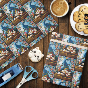 Calico Cat Dragon Red Wrapping Paper