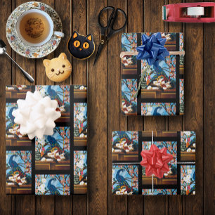 Calico Cat Dragon Red Wrapping Paper Sheet