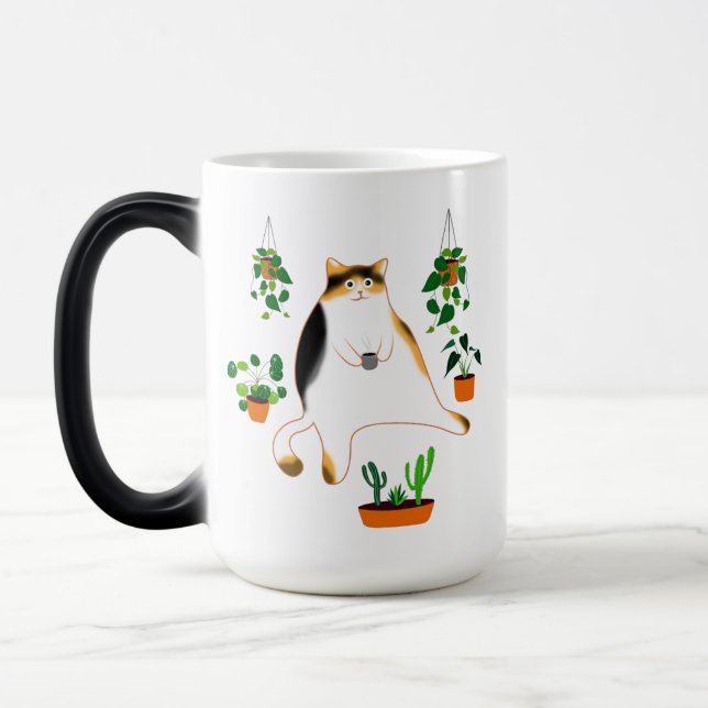 Calico Cat Drinking Cofee Mug, Calico Cat Gift  Magic Mug (Left)