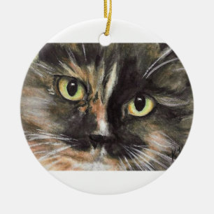 Calico Cat Face Christmas Ornament