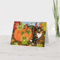 Calico Cat Fairy Cats Leaves Fall Autumn Art Card