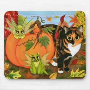 Calico Cat Fairy Cats Leaves Fall Autumn Art Mouse Mouse Pad