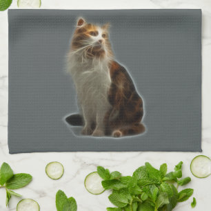 Calico Cat Fractal Tea Towel