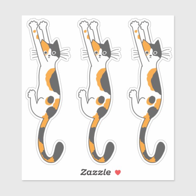 Calico Cat Hanging On | Funny Cat Stickers (Sheet)