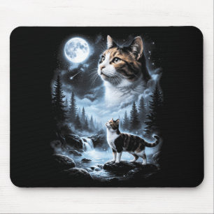 Calico Cat Howling At Moon 90s Retro Mouse Pad