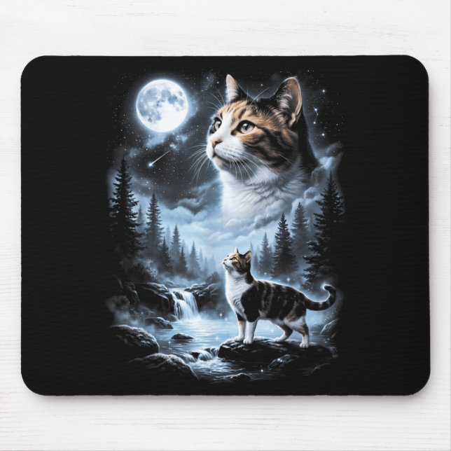 Calico Cat Howling At Moon 90s Retro Mouse Pad (Front)