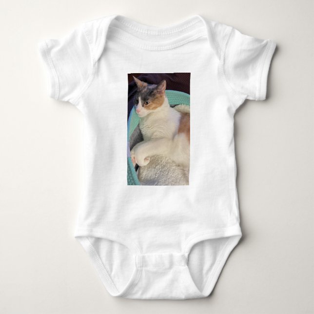 Calico Cat in Cat Bed Baby Bodysuit (Front)
