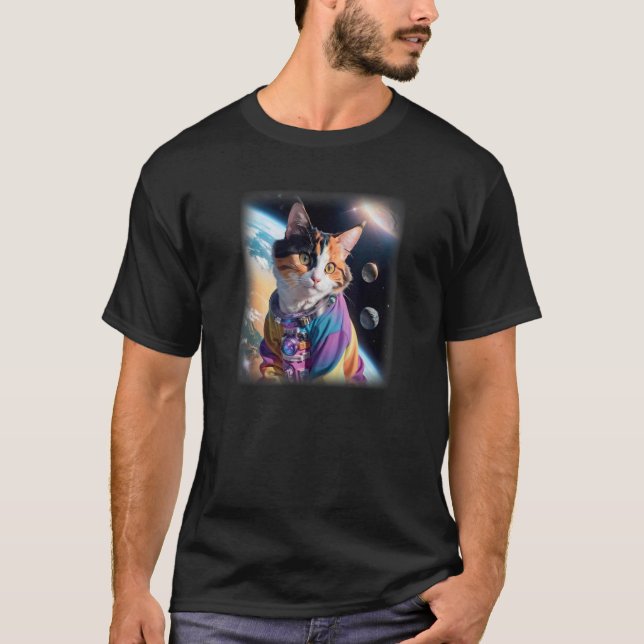 Calico Cat in Space T-Shirt (Front)