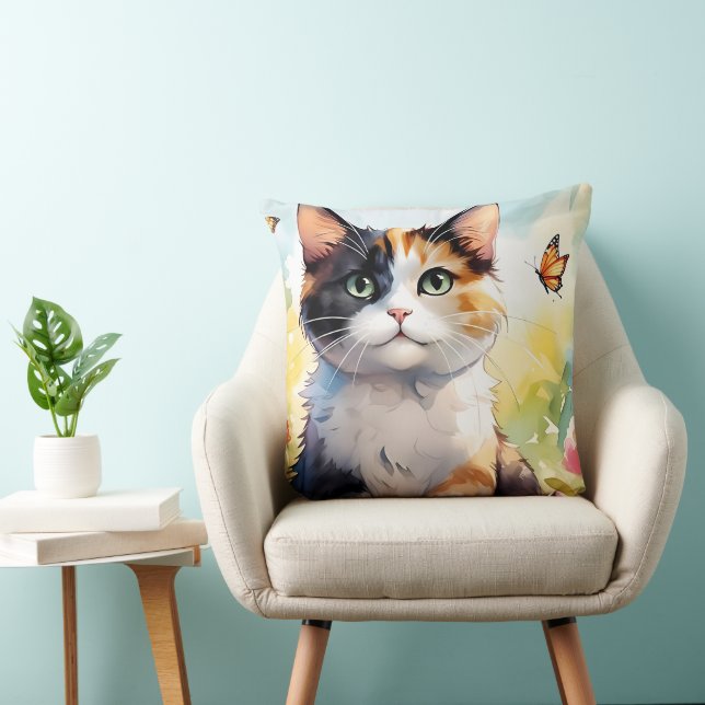 Calico Cat in Spring Garden with Butterflies Cushion (Chair)