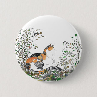 Calico Cat In The Garden 6 Cm Round Badge