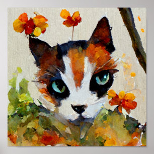 Calico cat in the garden  poster