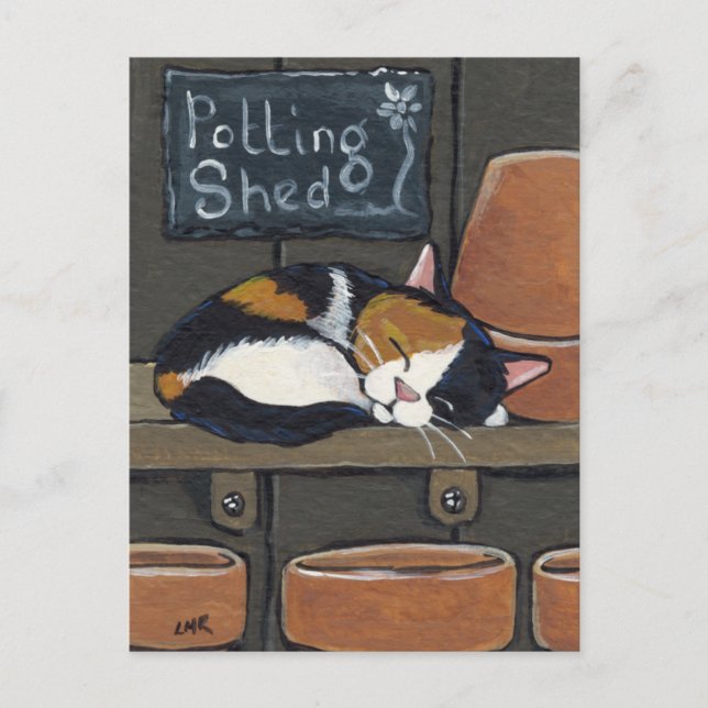 Calico Cat in the Potting Shed Postcard (Front)