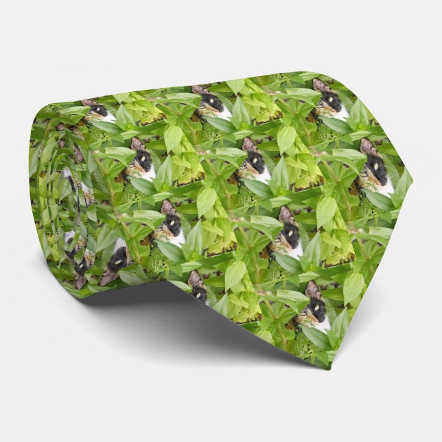 Calico Cat in the Zinnias Tie (Rolled)