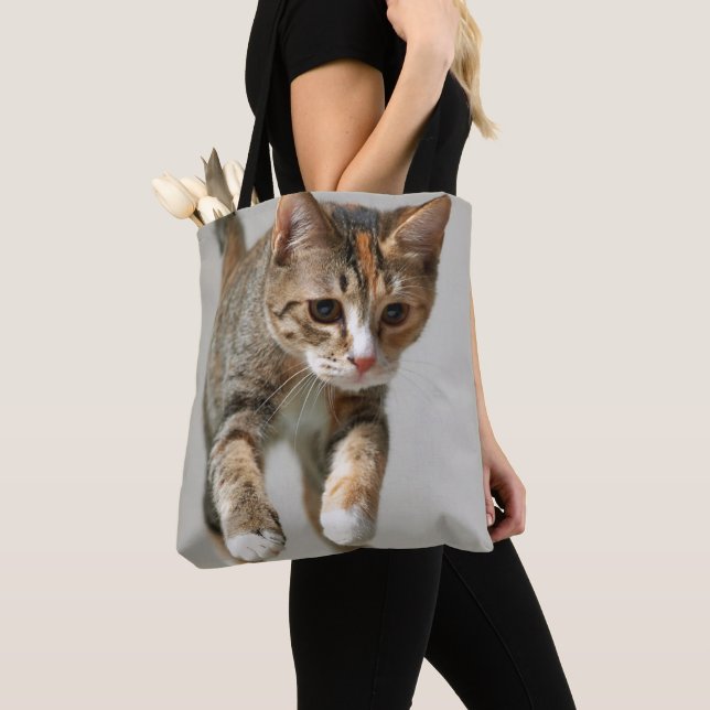 Calico Cat Jumping Tote Bag (Close Up)