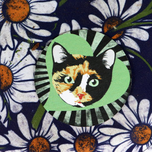 Calico cat love round paper coaster