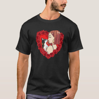 Calico Cat Mum Valentine Day Cat Lady Heart Roses T-Shirt