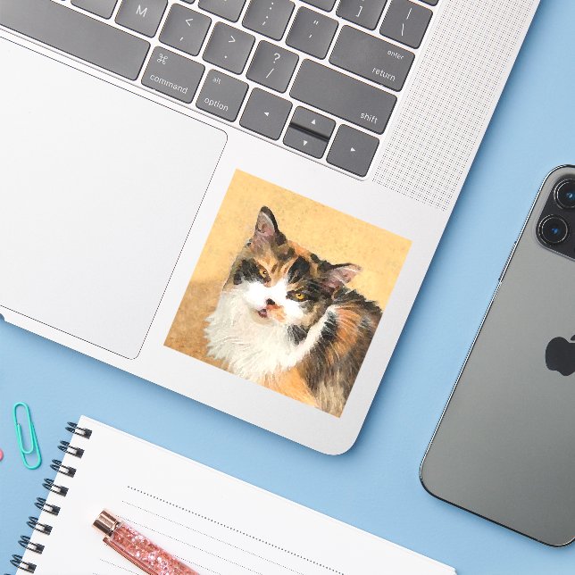 Calico Cat Painting - Cute Original Cat Art (Laptop w/ iPhone)