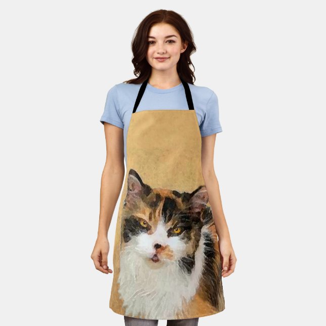 Calico Cat Painting - Cute Original Cat Art Apron (Worn)