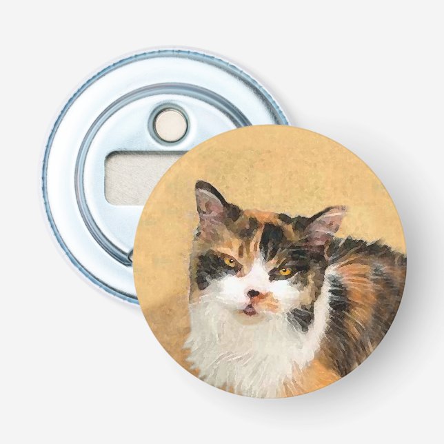 Calico Cat Painting - Cute Original Cat Art Bottle Opener (Front)