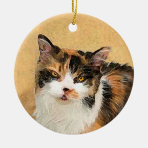 Calico Cat Painting - Cute Original Cat Art Ceramic Ornament
