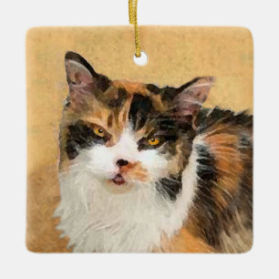 Calico Cat Painting - Cute Original Cat Art Ceramic Ornament
