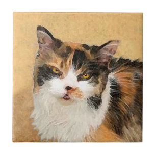 Calico Cat Painting - Cute Original Cat Art Ceramic Tile