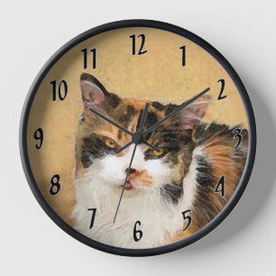 Calico Cat Painting - Cute Original Cat Art Clock