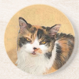 Calico Cat Painting - Cute Original Cat Art Coaster